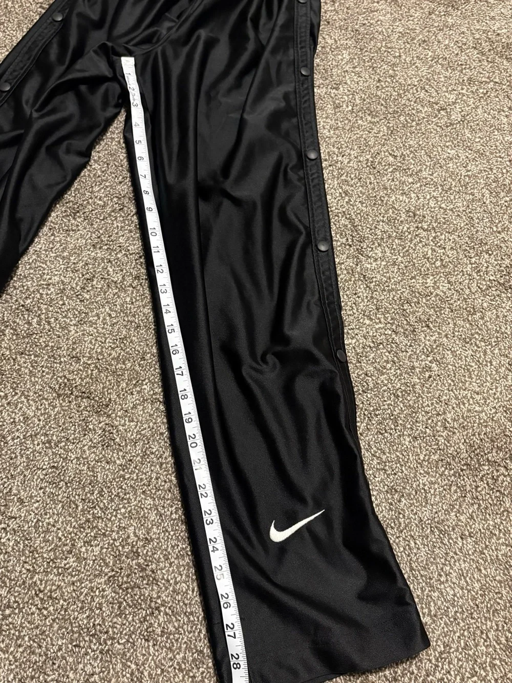 Vintage Nike Black Snap-Button Track Pants with White Swoosh